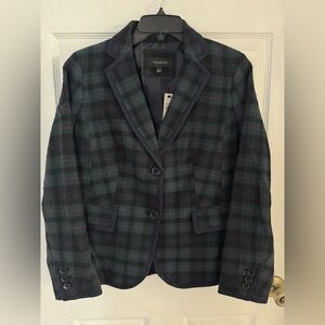 Talbots Plaid Blazer Jacket Sz 6 Green, Navy & Red Tartan Plaid New with Tags
